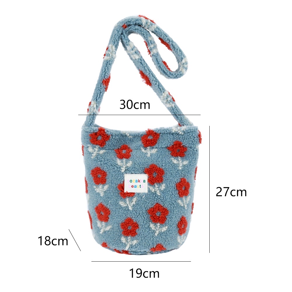韩代新款可爱甜美毛呢立体彩色波点毛绒手提包通勤百搭休闲单肩水桶包细节图