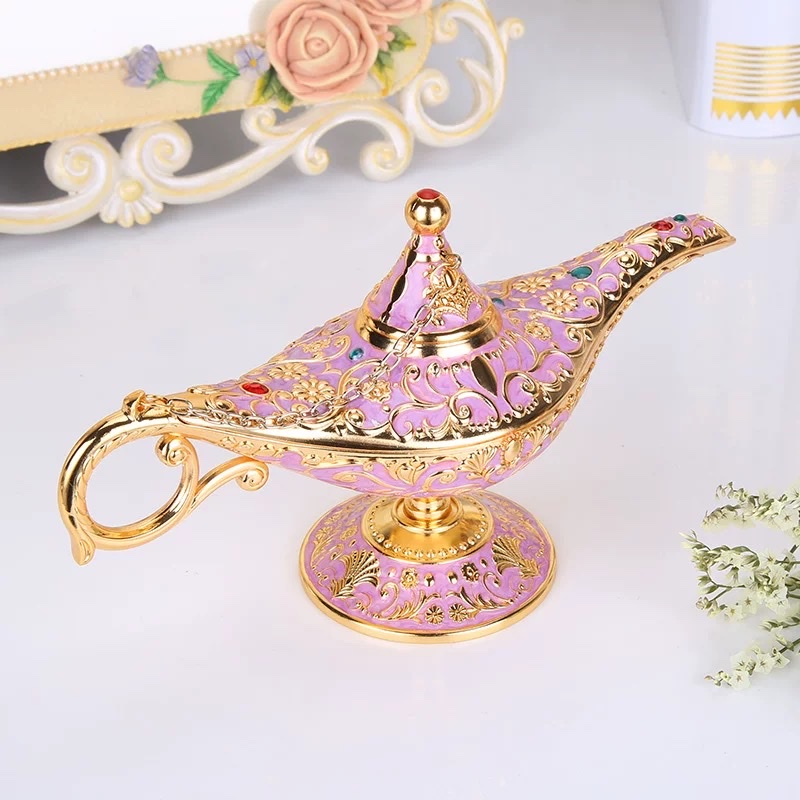 Aladdin's magic lamp tinware, retro European handicrafts, alloy creative, Russian wish lantern, home metal decorative items, handicrafts, gilding with resin coating, sturdy alloy made, elegant and romantic European style, purely hand-carved detail image 18