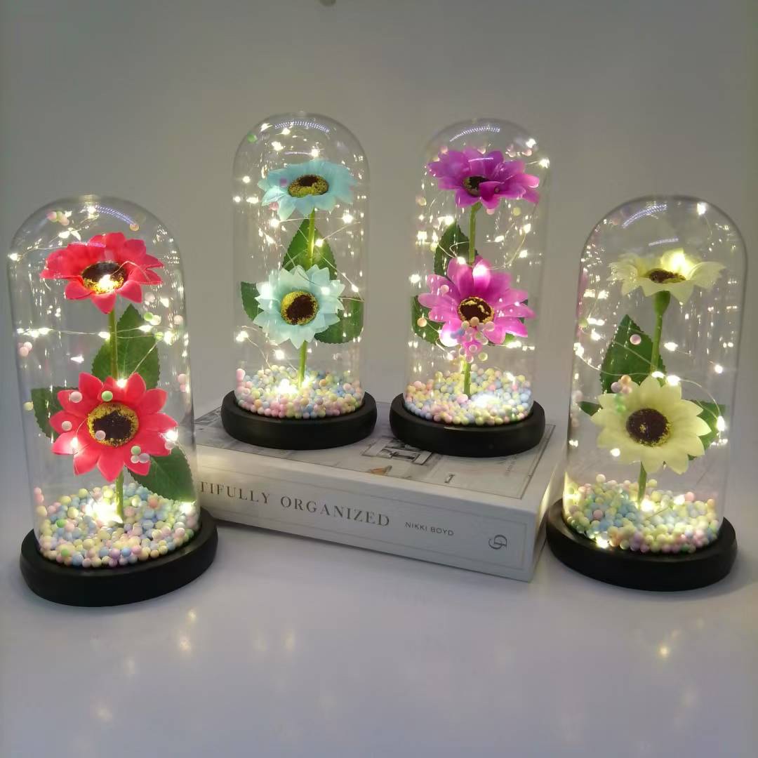 新款太阳花小夜灯,亚克力灯罩摆件约会礼物,向日葵永生花玻璃皂批发详情图7