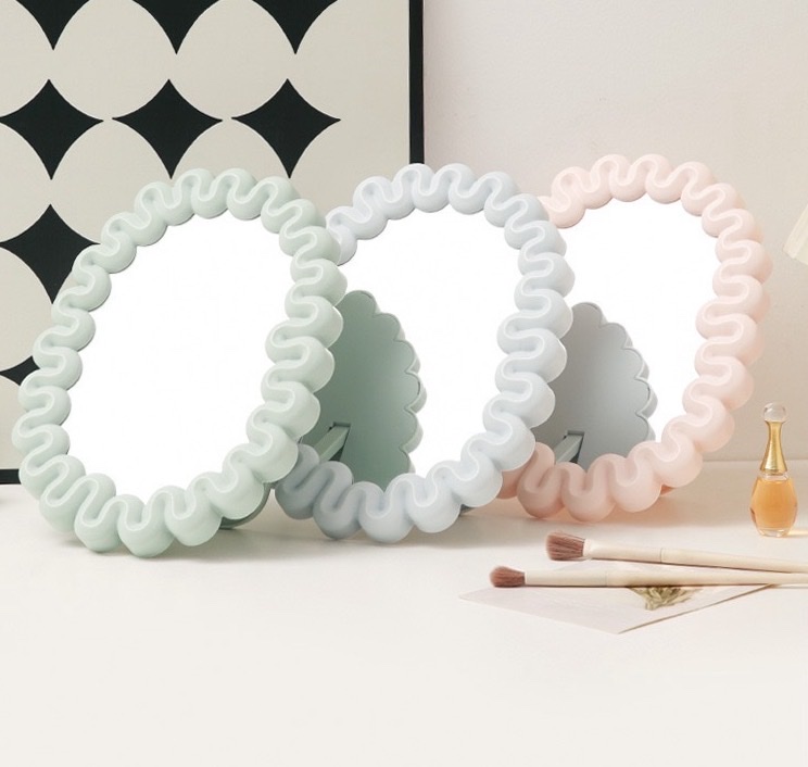 镜子波浪化妆镜便携桌面镜子镜子化妆镜梳妆镜子可爱款式时尚实用