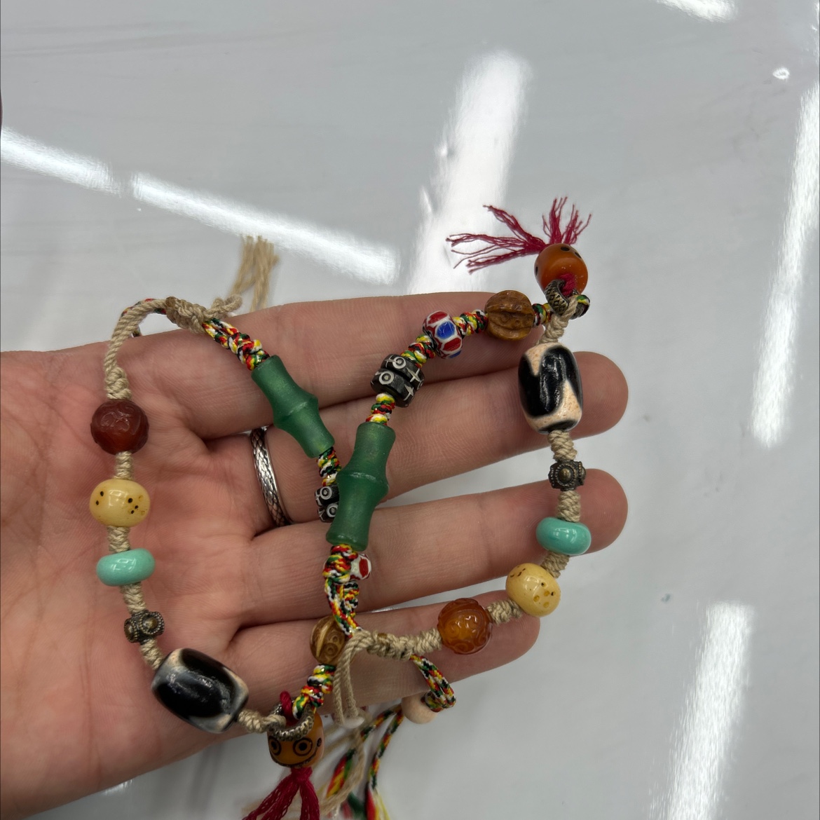 Tibetan-style agate and glass art woven rope bracelet, sky pearl bracelet, popular men and women's same style bracelet accessories Specification image