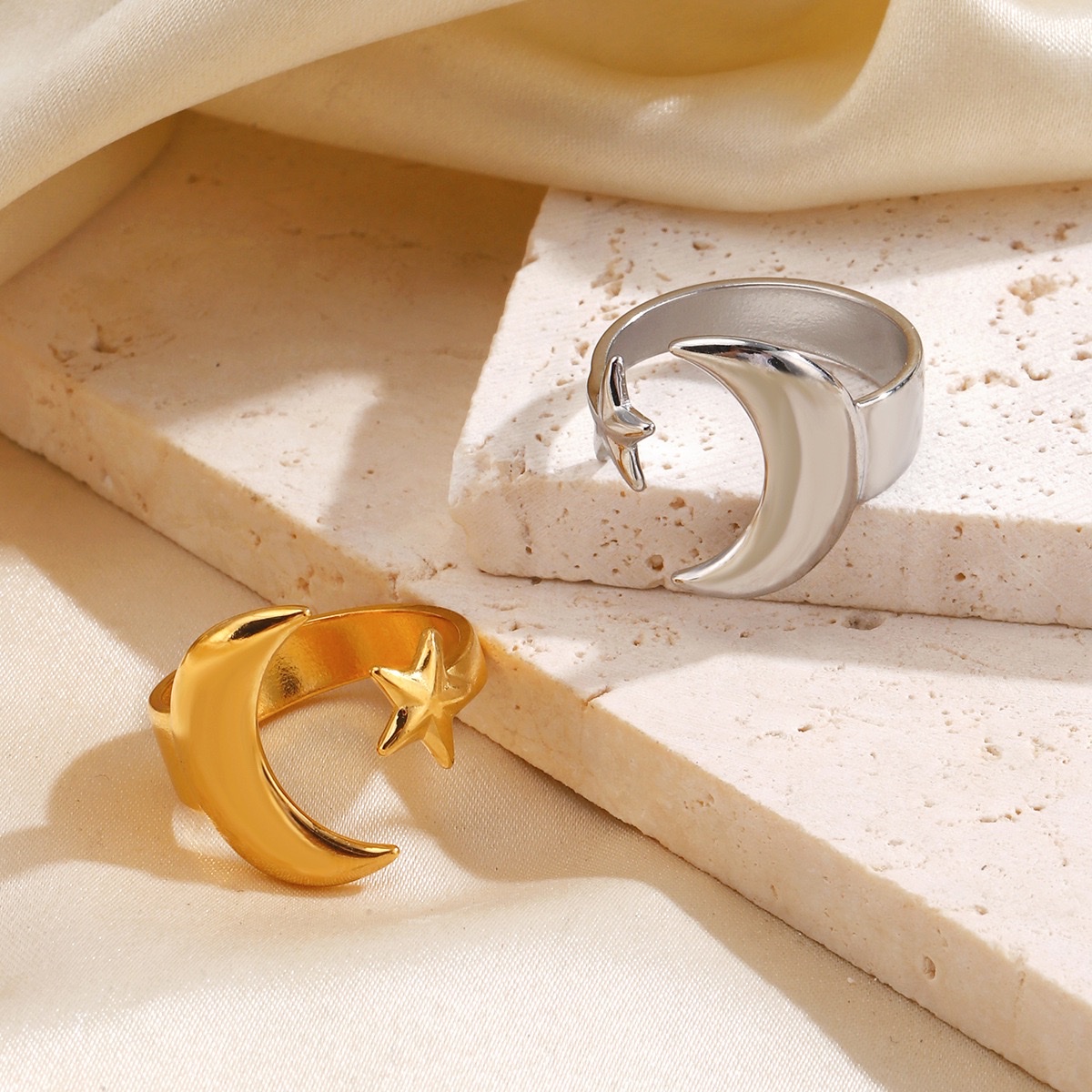 欧美时尚流行简约风月亮星星戒指个性民族风星月图案不锈钢楲指详情图3