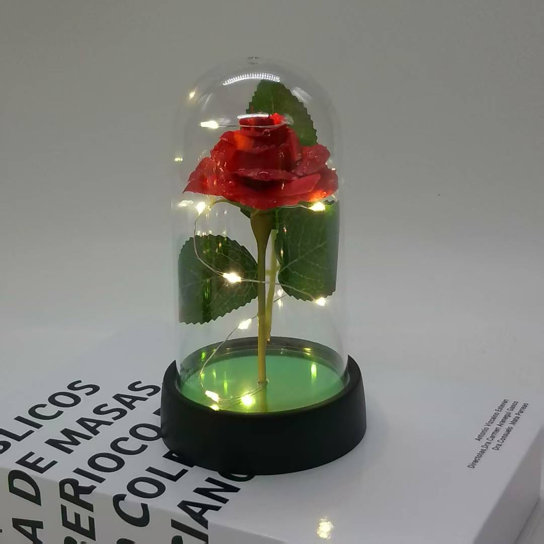 春天花园仿真花塑膠花硅胶人造花装饰摆设河北款多色可选玻璃罩仿真花带灯