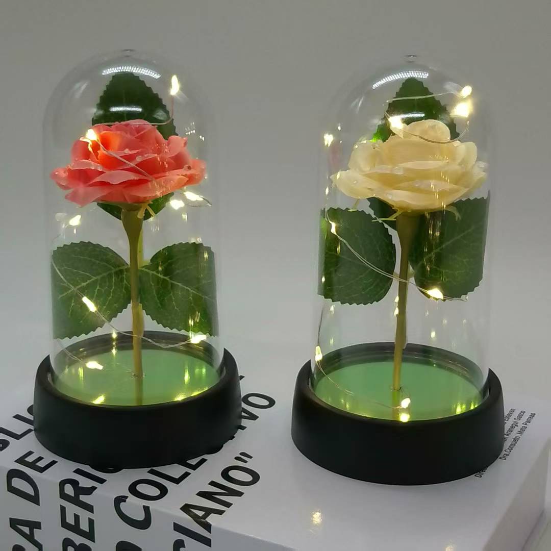 春天花园仿真花塑膠花硅胶人造花装饰摆设河北款多色可选玻璃罩仿真花带灯详情图6