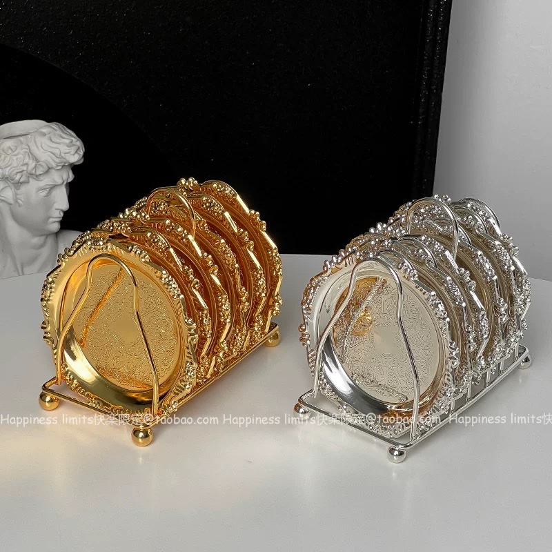 A 6-piece set of high-end alloy home decoration items, coffee cup MATS, heat insulation pads, zinc series, fashionable and practical detail image 7