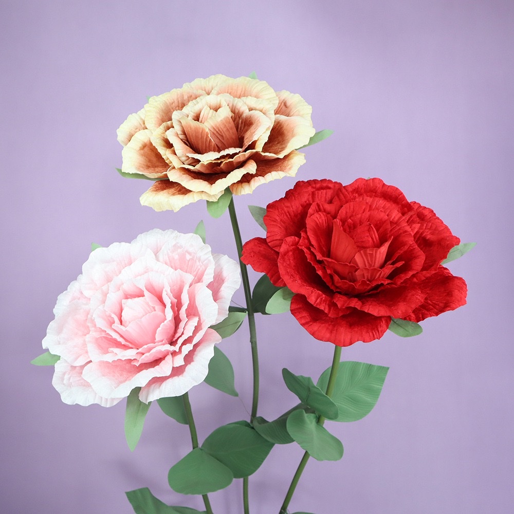 Wedding decoration faux velvet rose large-scale background arrangement, shopping mall window display dyed faux flowers Specification image