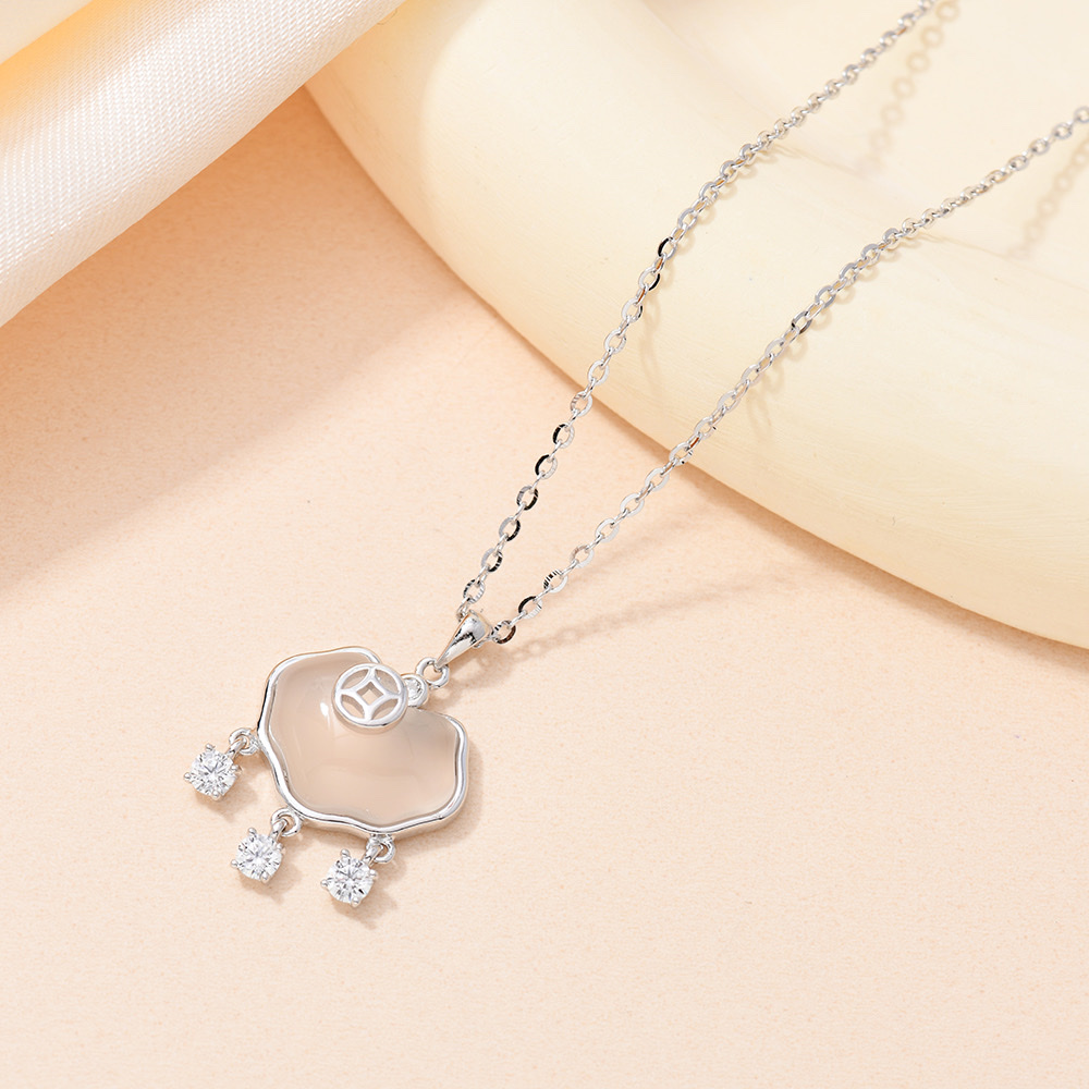 Influence S925 sterling silver collarbone chain white chalcedony simple and fashionable versatile accessory necklace for women, with inspection certificate included Specification image