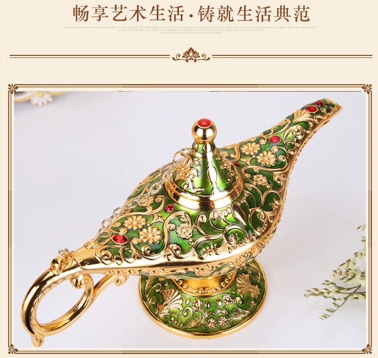 Aladdin's magic lamp tinware, retro European handicrafts, alloy creative, Russian wish lantern, home metal decorative items, handicrafts, gilding with resin coating, sturdy alloy made, elegant and romantic European style, purely hand-carved detail image 15