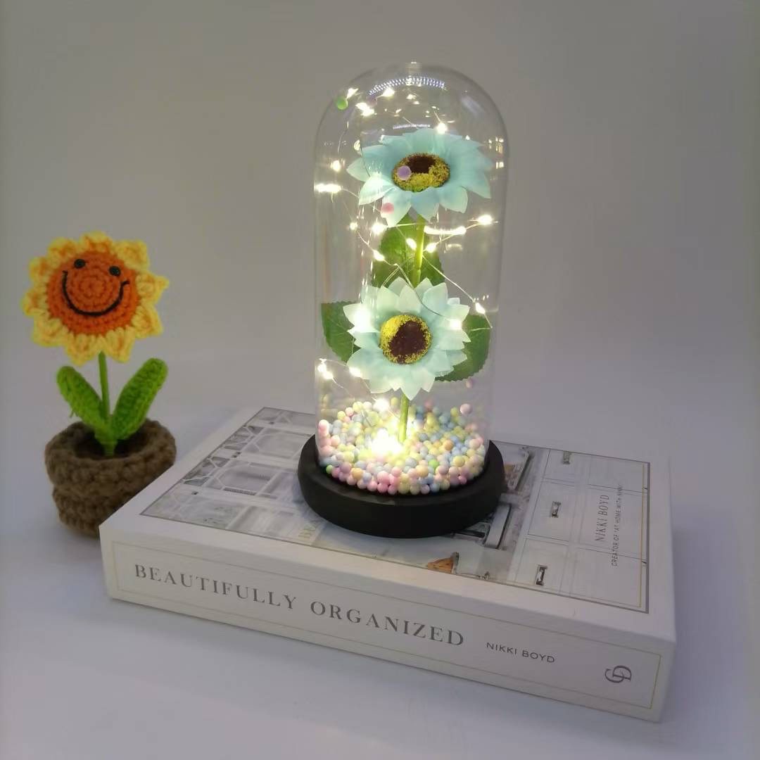 新款太阳花小夜灯,亚克力灯罩摆件约会礼物,向日葵永生花玻璃皂批发详情图4