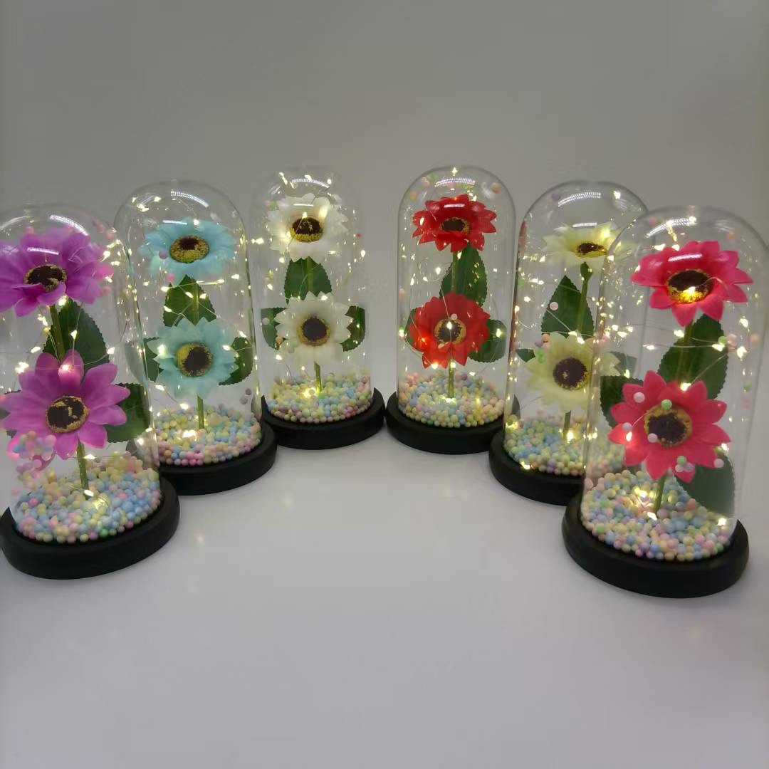 新款太阳花小夜灯,亚克力灯罩摆件约会礼物,向日葵永生花玻璃皂批发详情图2