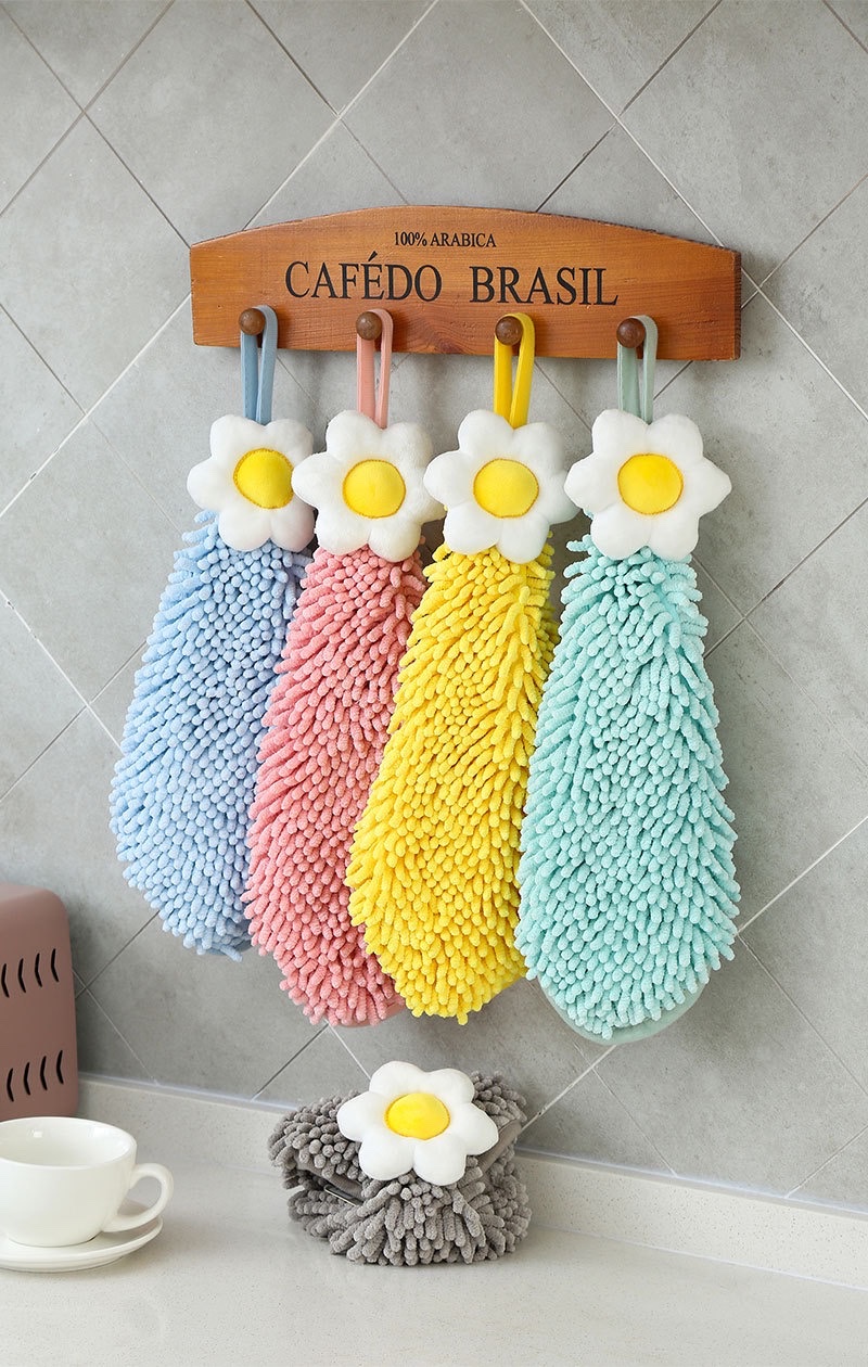 鸡蛋花花朵可挂式雪尼尔擦手巾 康乐屋家用儿童创意擦手毛巾                          