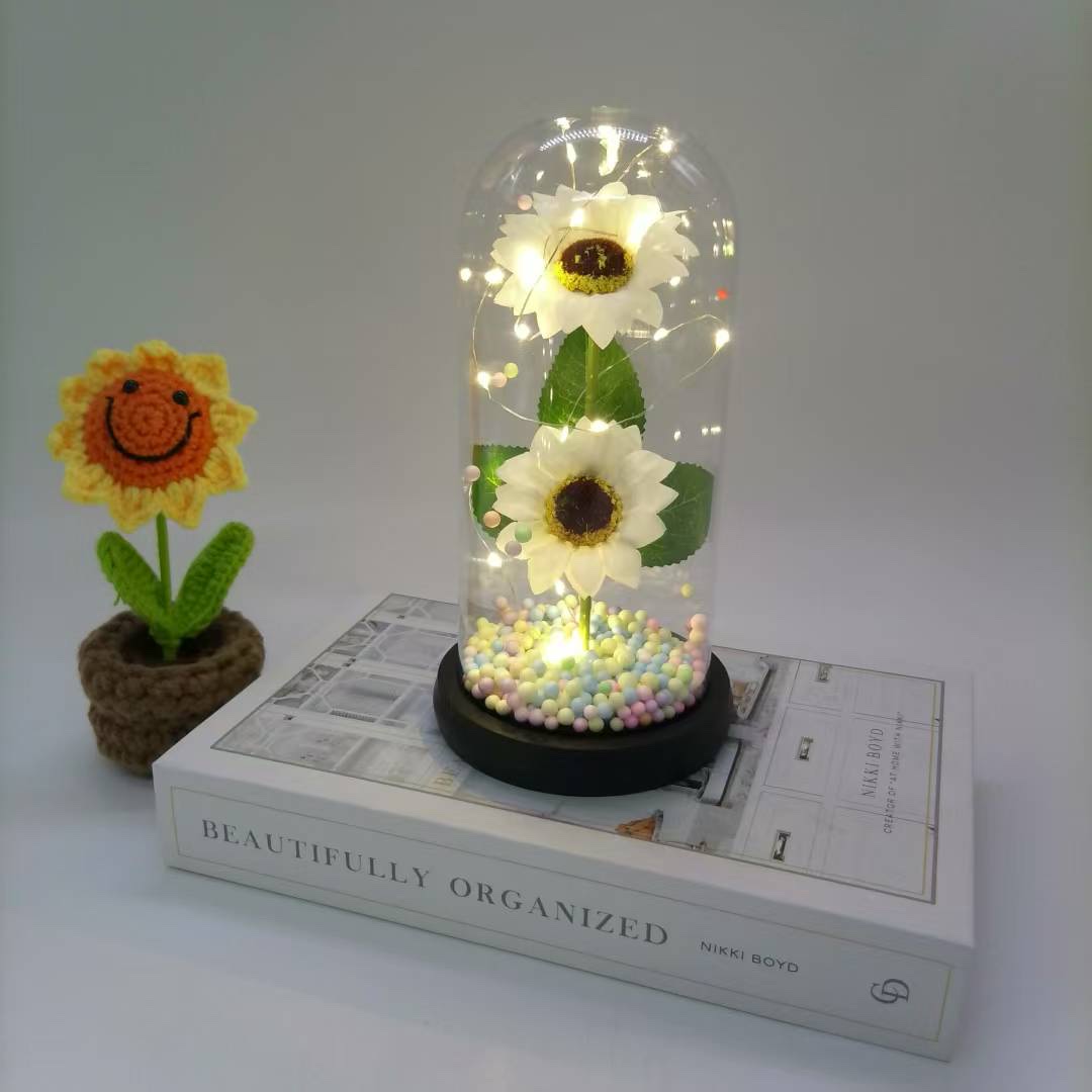 新款太阳花小夜灯,亚克力灯罩摆件约会礼物,向日葵永生花玻璃皂批发详情图11