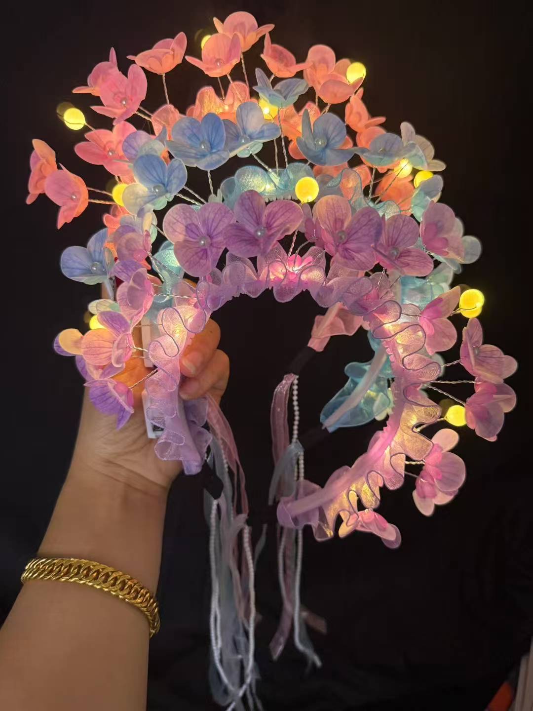 小轻奢蝴蝶兰仿真手感簪花发光发箍3 D打印花片发夹儿童发夹产品图