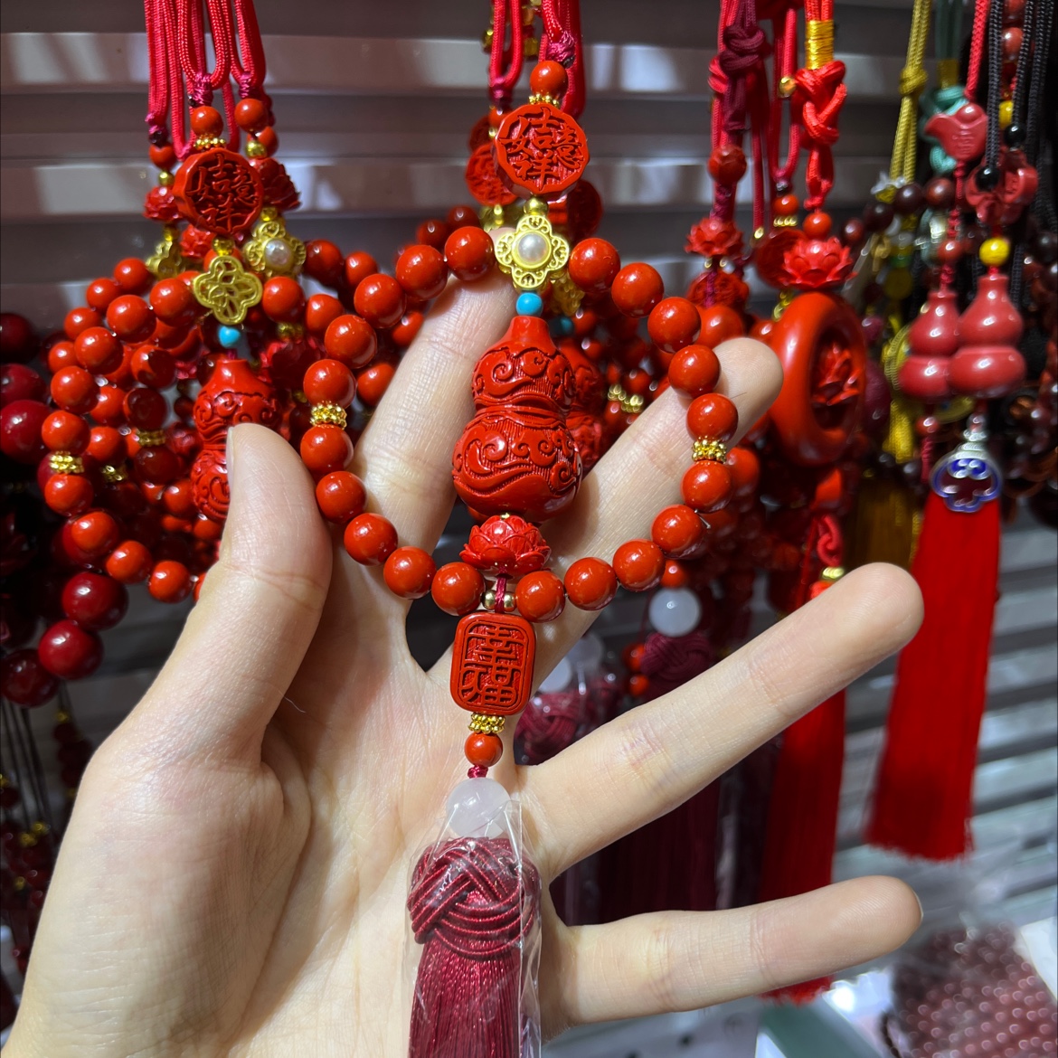 祥云朱砂葫芦车挂手工编织平安结汽车挂饰朱砂挂件吊坠 详情图1