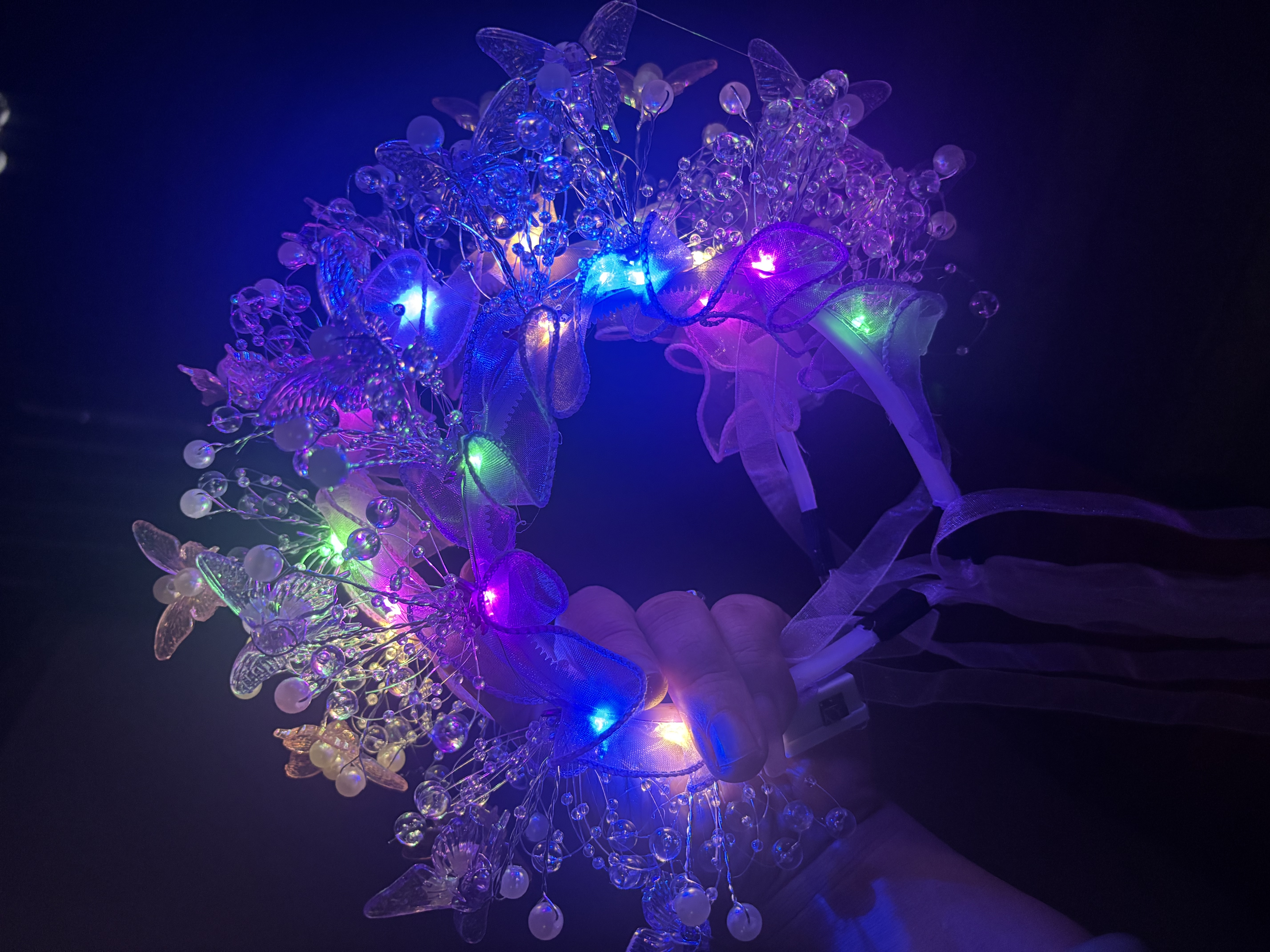 小轻奢蝴蝶兰仿真手感簪花发光发箍3 D打印花片发夹儿童发夹白底实物图