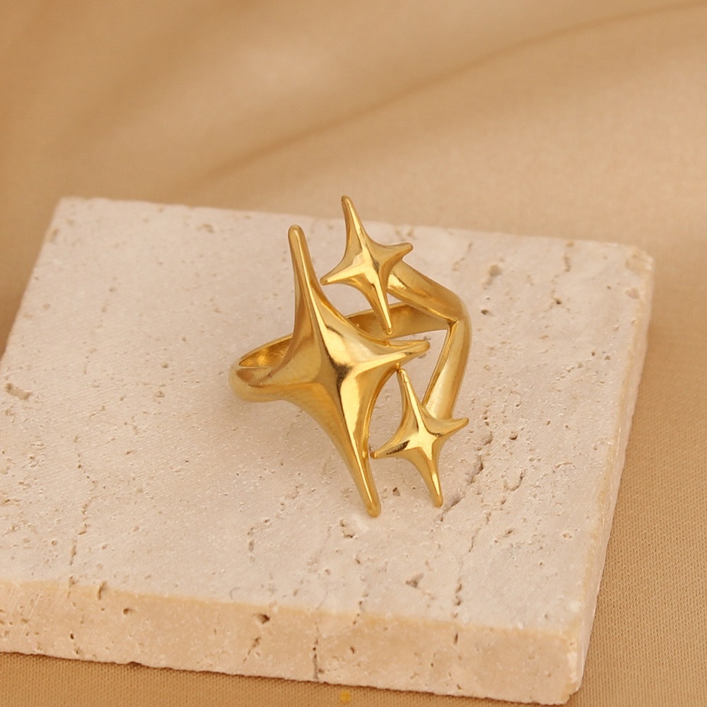 跨境欧美不锈钢油压星星女士戒指个性百搭开口可调节高级时尚指环 详情图3