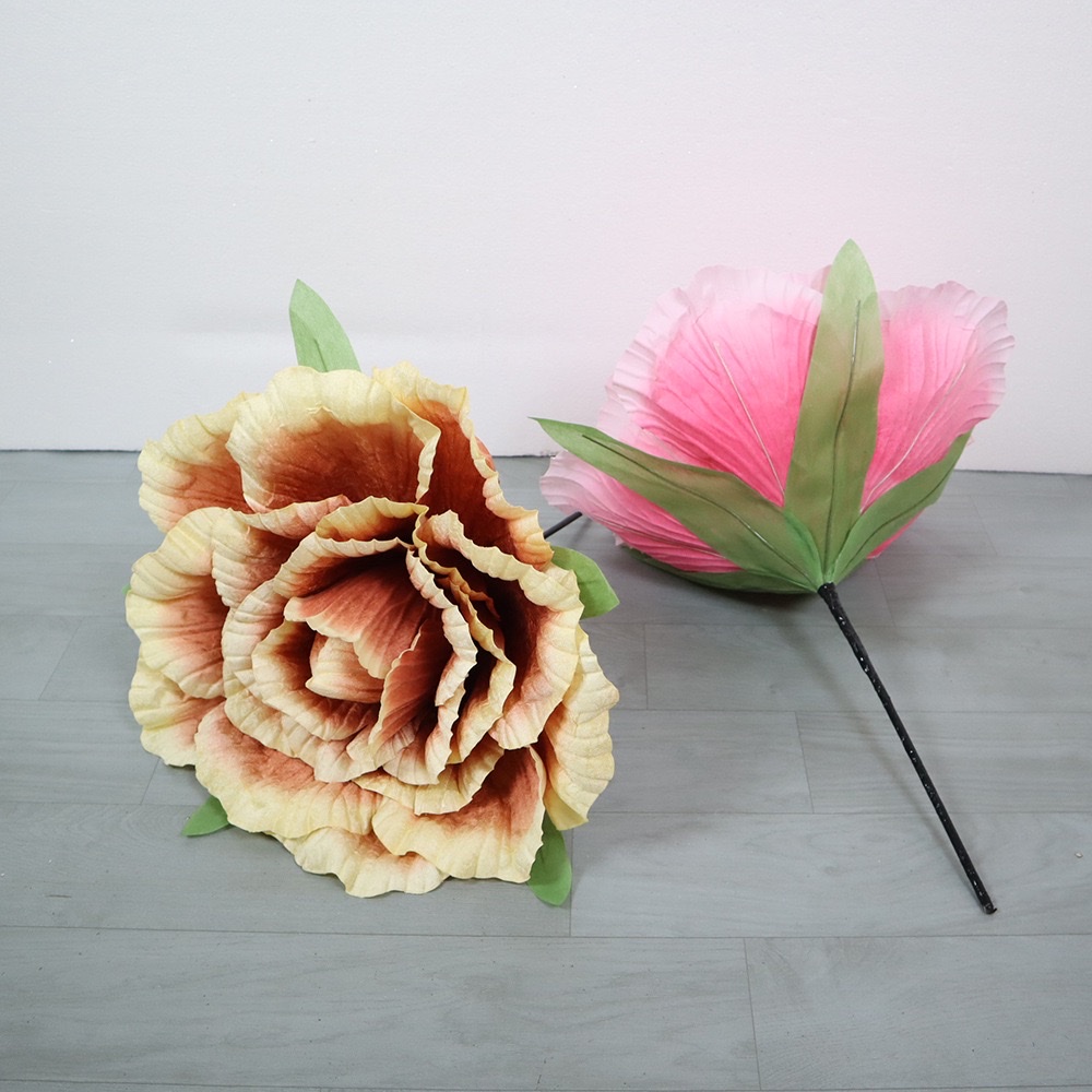 Wedding decoration faux velvet rose large-scale background arrangement, shopping mall window display dyed faux flowers details Picture