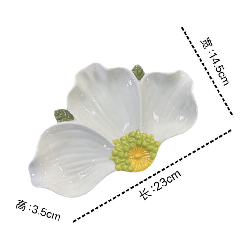 Creative ceramic three-leaf flower pastry plate, snack candy, dried fruit plate, high-end fruit plate detail image 5