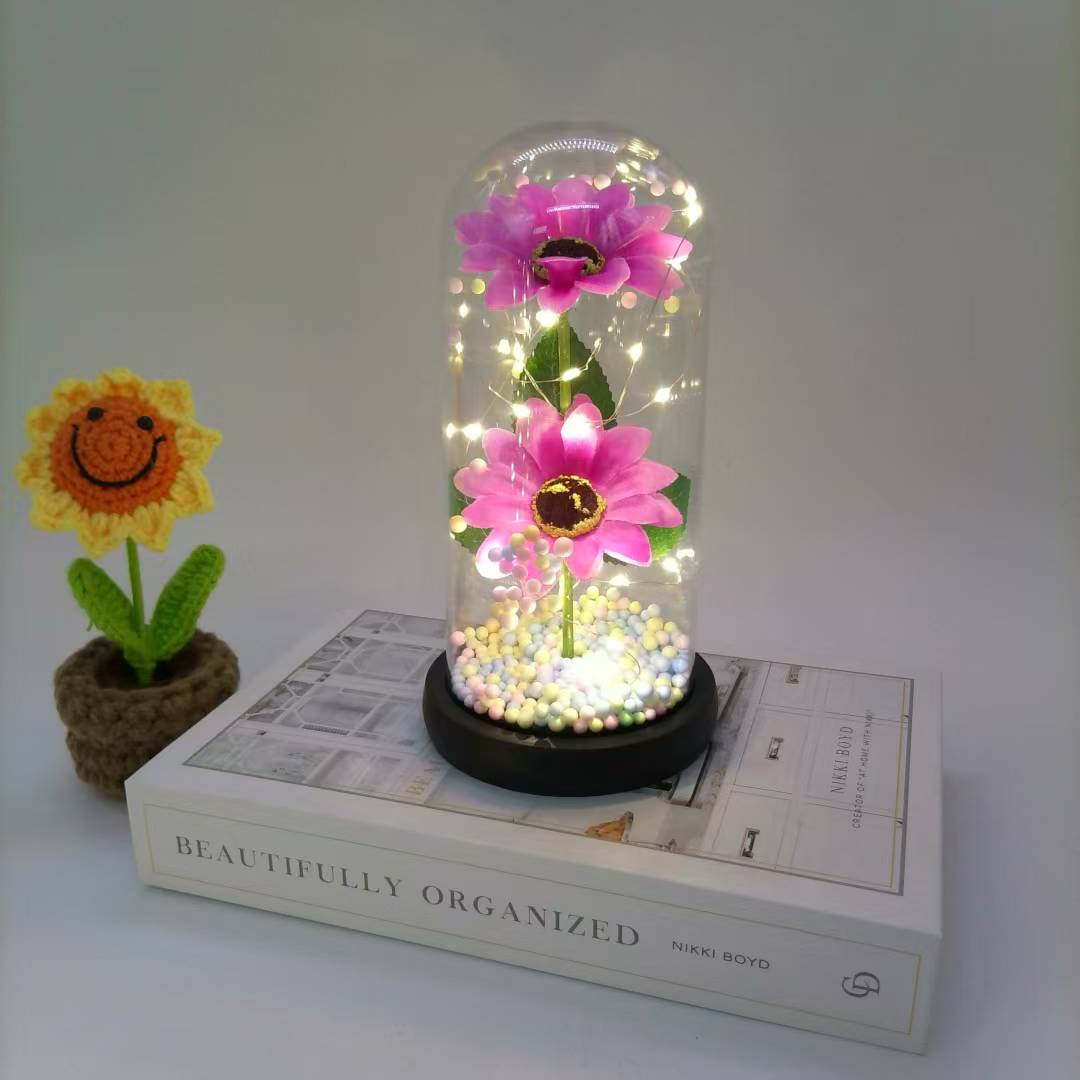 新款太阳花小夜灯,亚克力灯罩摆件约会礼物,向日葵永生花玻璃皂批发详情图2