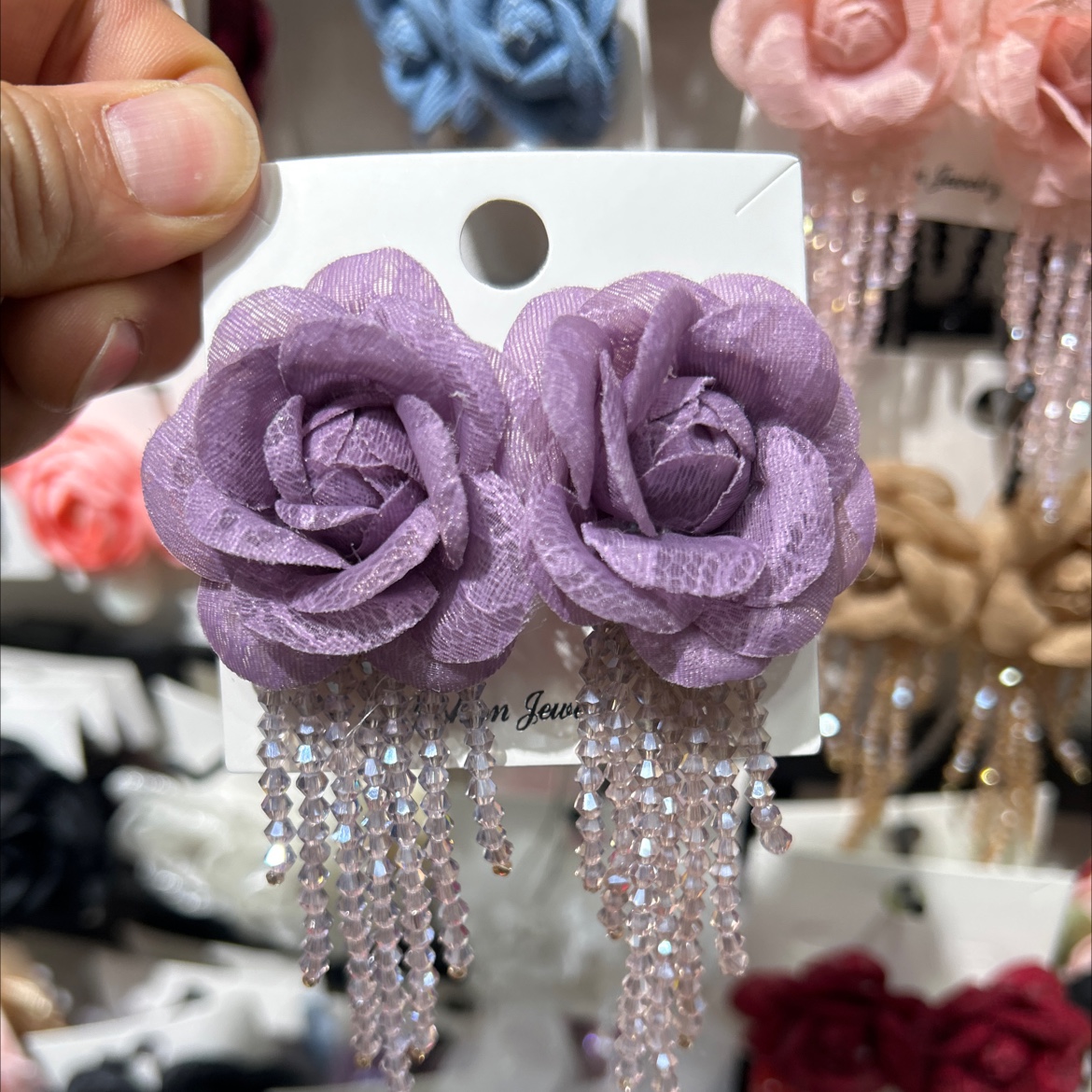 香系公主~法式甜美立体紫色花朵抓夹水晶流苏发卡小众高级感法式耳环耳饰耳环