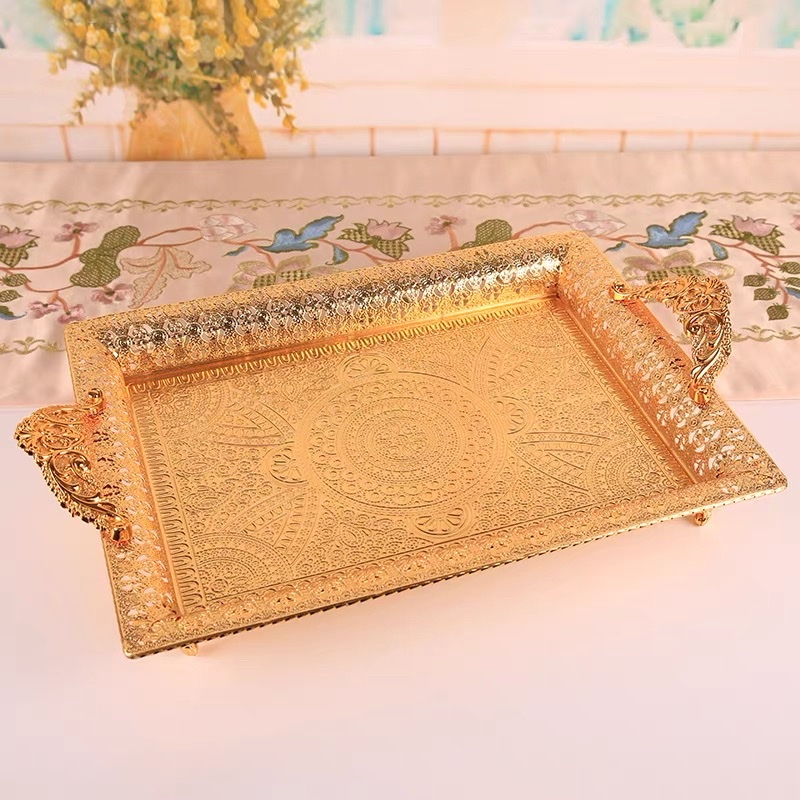 European-style home accessories, peacock full flower metal luxurious storage tray, simple coffee table, decorative plate, ornaments, iron plates, plates, dinner plates, seafood plates, Western-style dinner plates detail image 7
