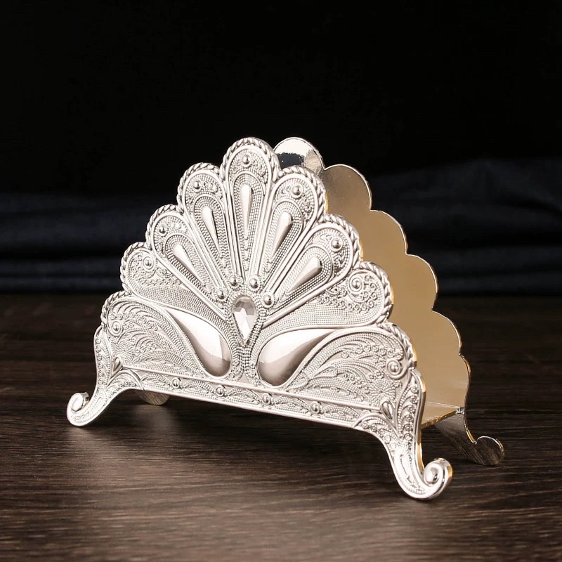 Exquisite dining table, European-style patterned kitchen tissue holder, silver-plated metal tissue holder, napkin holder, home and hotel decorations Specification image
