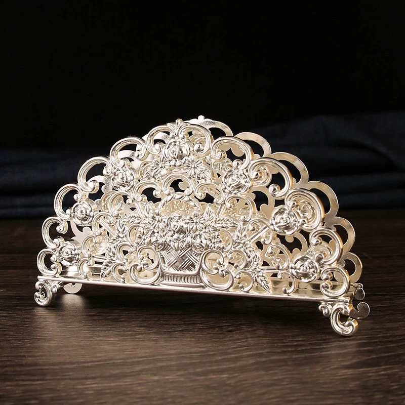 Exquisite dining table, European-style patterned kitchen tissue holder, silver-plated metal tissue holder, napkin holder, home and hotel decorations detail image 15