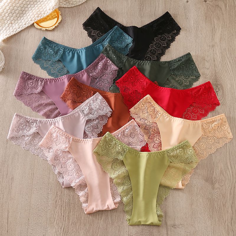European-style lace underpants for women, ice silk women's triangle pants, sexy back cutout breathable, large-sized waistband details Picture