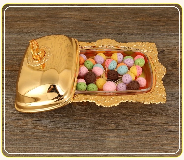 European-style retro golden square tray, living room coffee table, dried fruit plate, fruit plate, pastry plate, storage plate, decorative item plate, Western-style dinner plate, dinner plate detail image 9