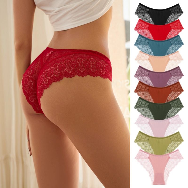 European-style lace underpants for women, ice silk women's triangle pants, sexy back cutout breathable, large-sized waistband