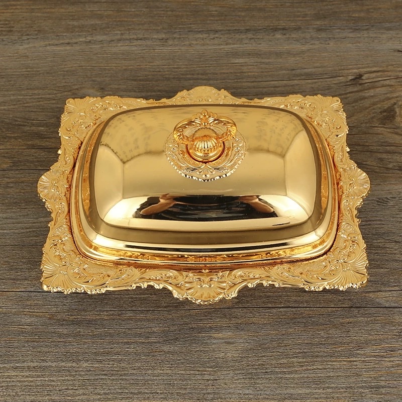 欧式复古金色方形托盘客厅茶几干果盘水果盘点心盘收纳盘装饰摆件盘子西式餐盘餐盘盘子