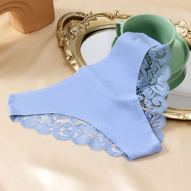 Cross-border trade European-style lace underwear, women's ice silk, women's triangle pants, sexy back cutout breathable, large-sized waistband Specification image