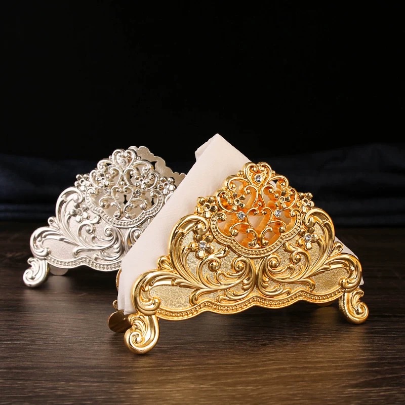 Exquisite dining table, European-style patterned kitchen tissue holder, silver-plated metal tissue holder, napkin holder, home and hotel decorations