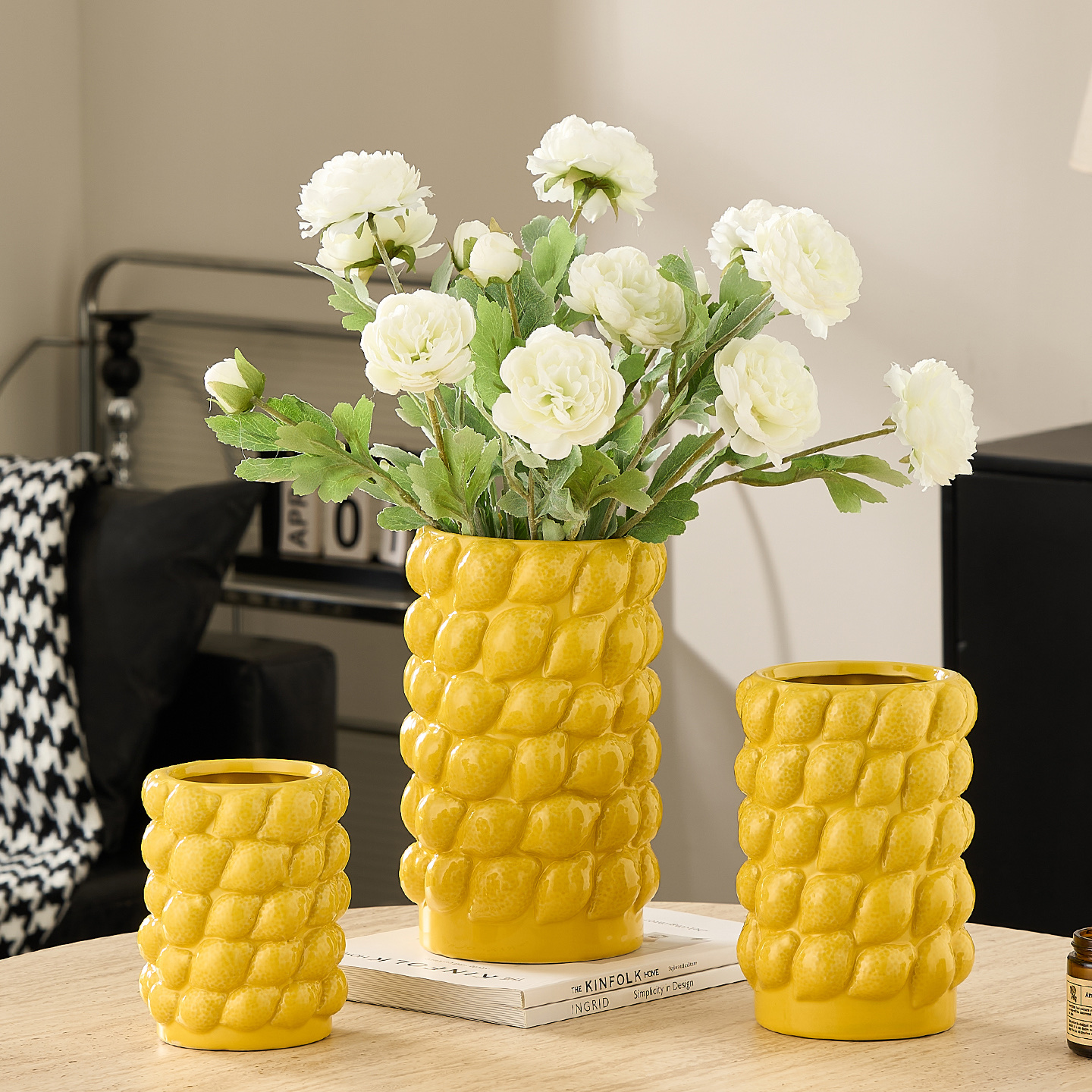 LM-M  柠檬系列 出口意大利陶瓷柠檬造型陶瓷大号花瓶 立体浮雕水果花器