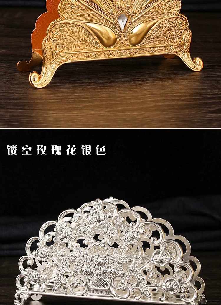 Exquisite dining table, European-style patterned kitchen tissue holder, silver-plated metal tissue holder, napkin holder, home and hotel decorations detail image 6