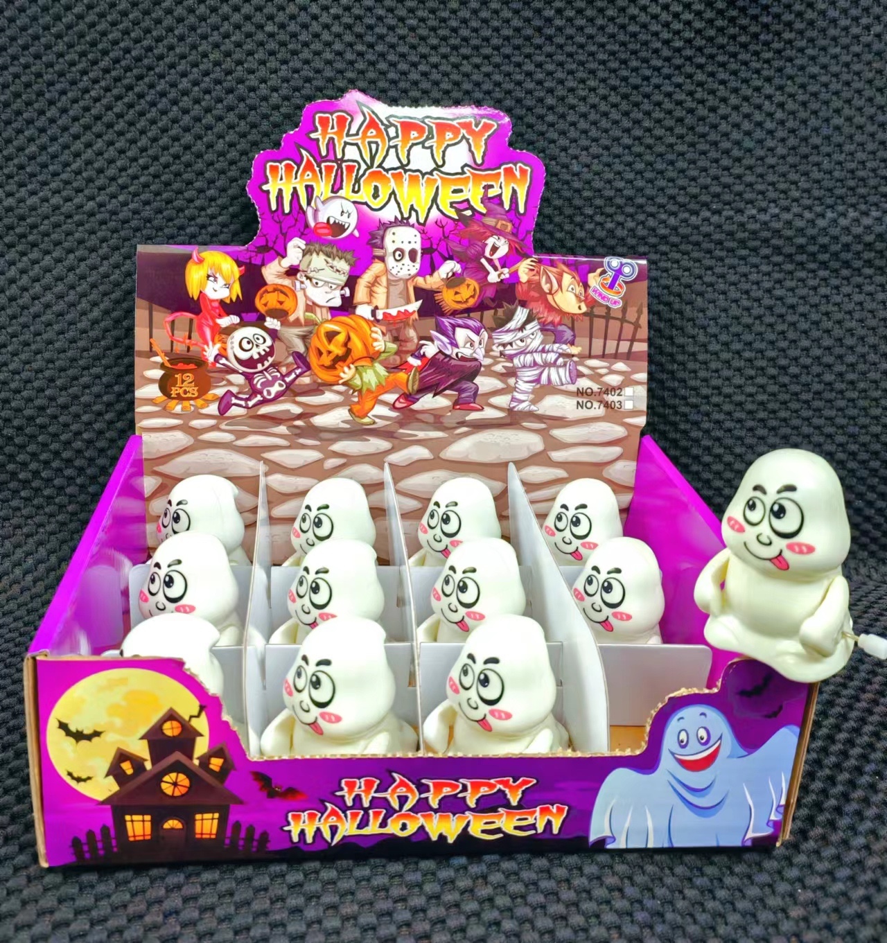 跨境上发条万圣节玩具摆件上链走路南瓜骷髅头鬼牙恐怖鬼节幽灵 幽灵