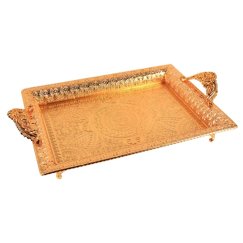 European-style home accessories, peacock full flower metal luxurious storage tray, simple coffee table, decorative plate, ornaments, iron plates, plates, dinner plates, seafood plates, Western-style dinner plates detail image 4