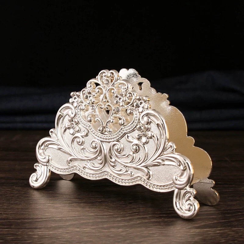 Exquisite dining table, European-style patterned kitchen tissue holder, silver-plated metal tissue holder, napkin holder, home and hotel decorations detail image 12