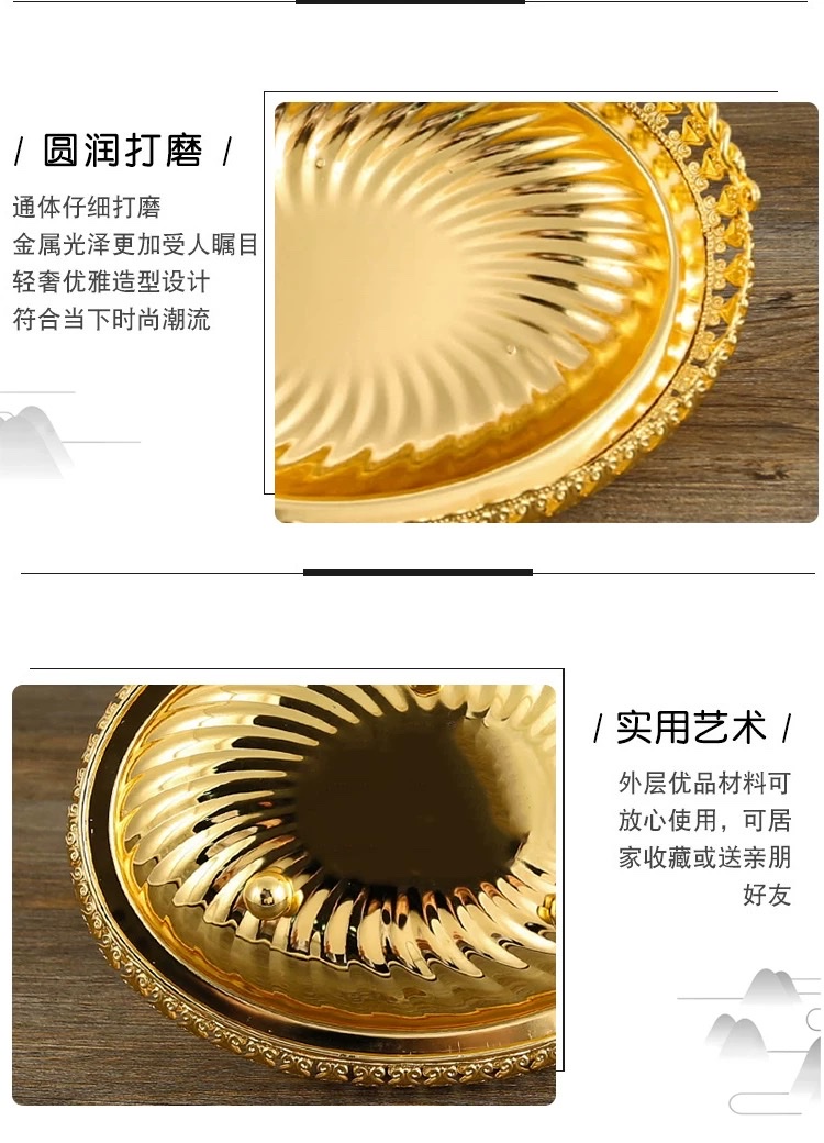 European-style retro golden fruit basket, living room coffee table, fruit basket storage, carrying basket, large fruit plate, portable tableware for office relocation detail image 9