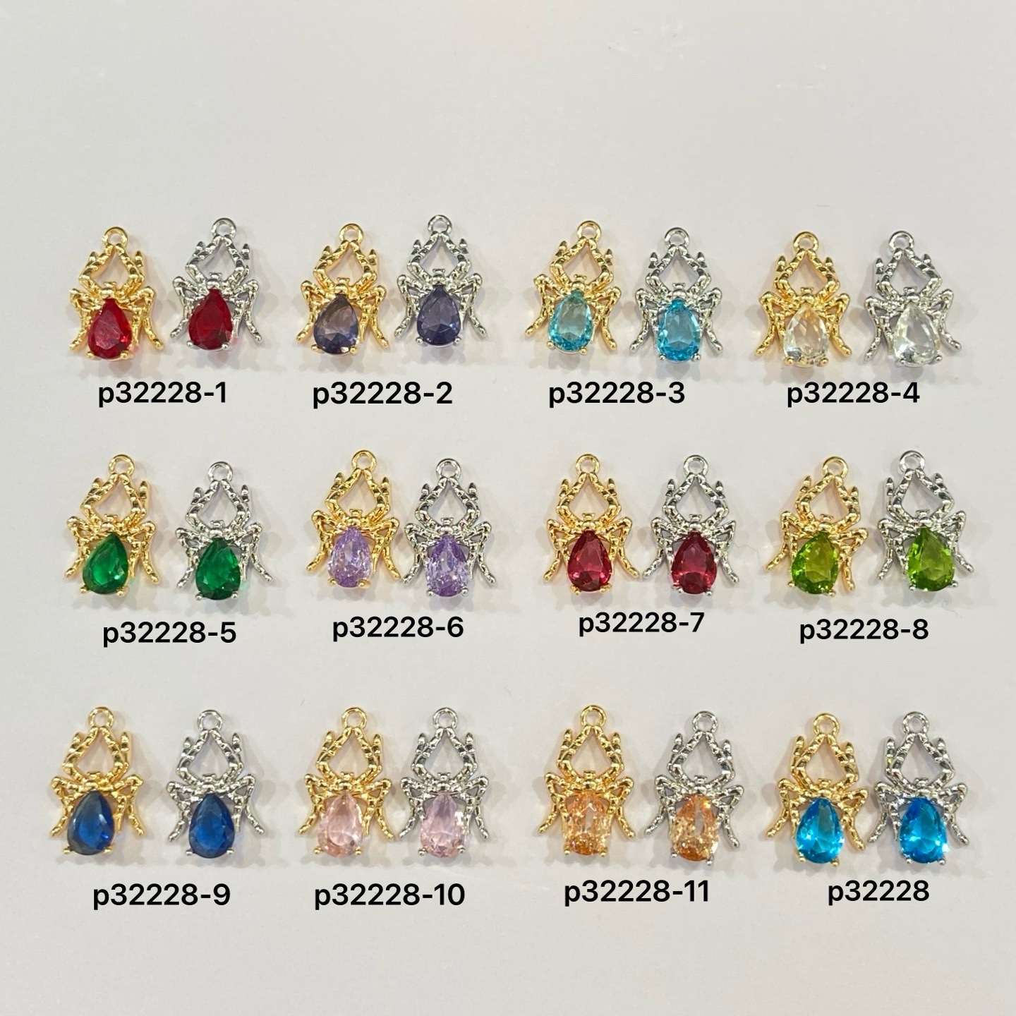 众兴饰品12生辰石心形吊坠 多色锆石镀金镀银 月份对应DIY饰品配件吊坠