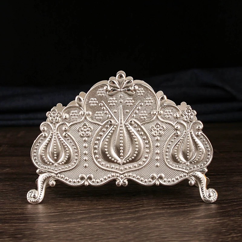Exquisite dining table, European-style patterned kitchen tissue holder, silver-plated metal tissue holder, napkin holder, home and hotel decorations detail image 18