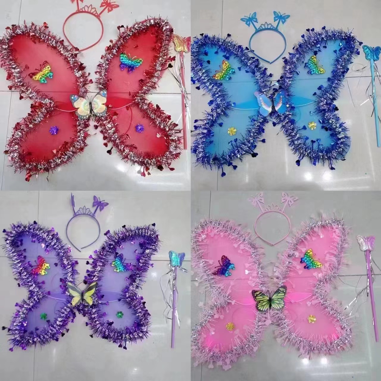 儿童背饰发光翅膀 摆摊专用趣味金丝发光翅膀儿童蝴蝶翅膀玩具热卖款白底实物图