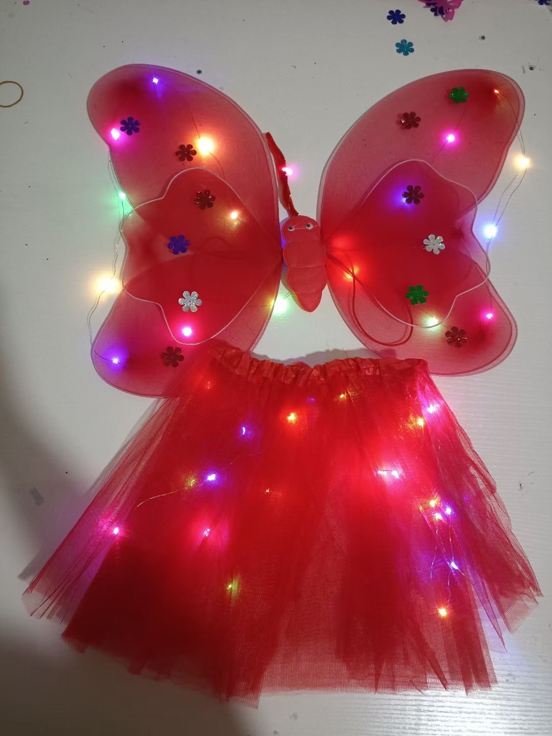 发光蝴蝶翅膀四件套带灯 儿童服饰演出表演道具套装白底实物图