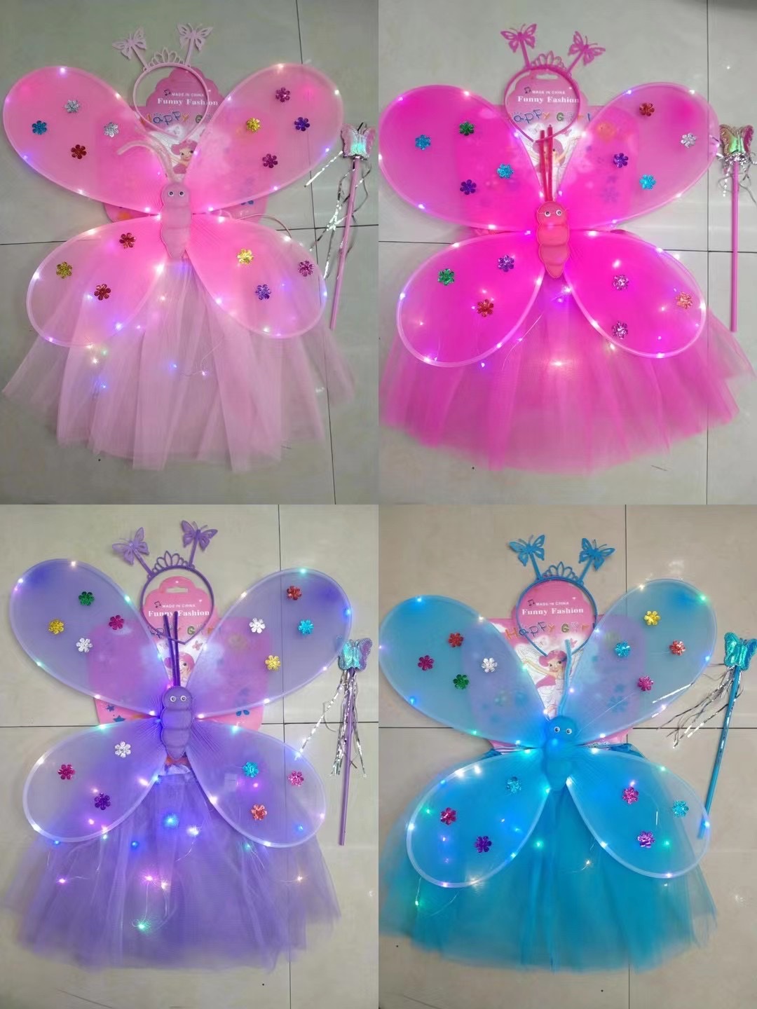 发光蝴蝶翅膀四件套带灯 儿童服饰演出表演道具套装产品图