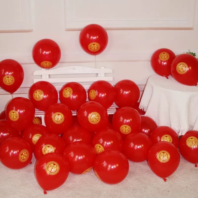 10寸大红色印喜字气球圆形乳胶结婚礼卧室客厅婚房装饰布置气球喜庆用品充气玩具详情图6
