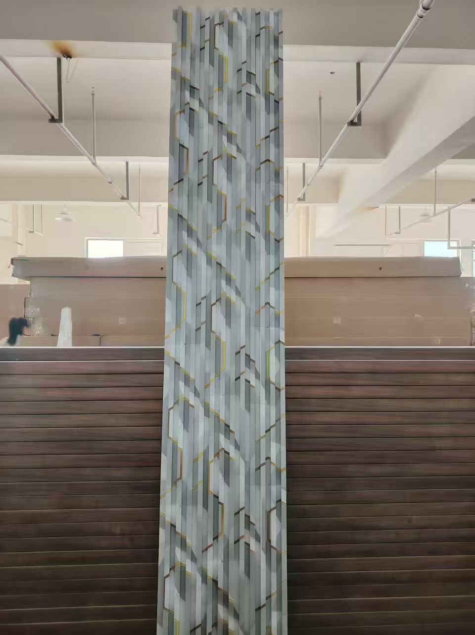 定制竹木纤维格栅板PVC 格栅背景墙板外贸装饰木纹吊顶格栅细节图