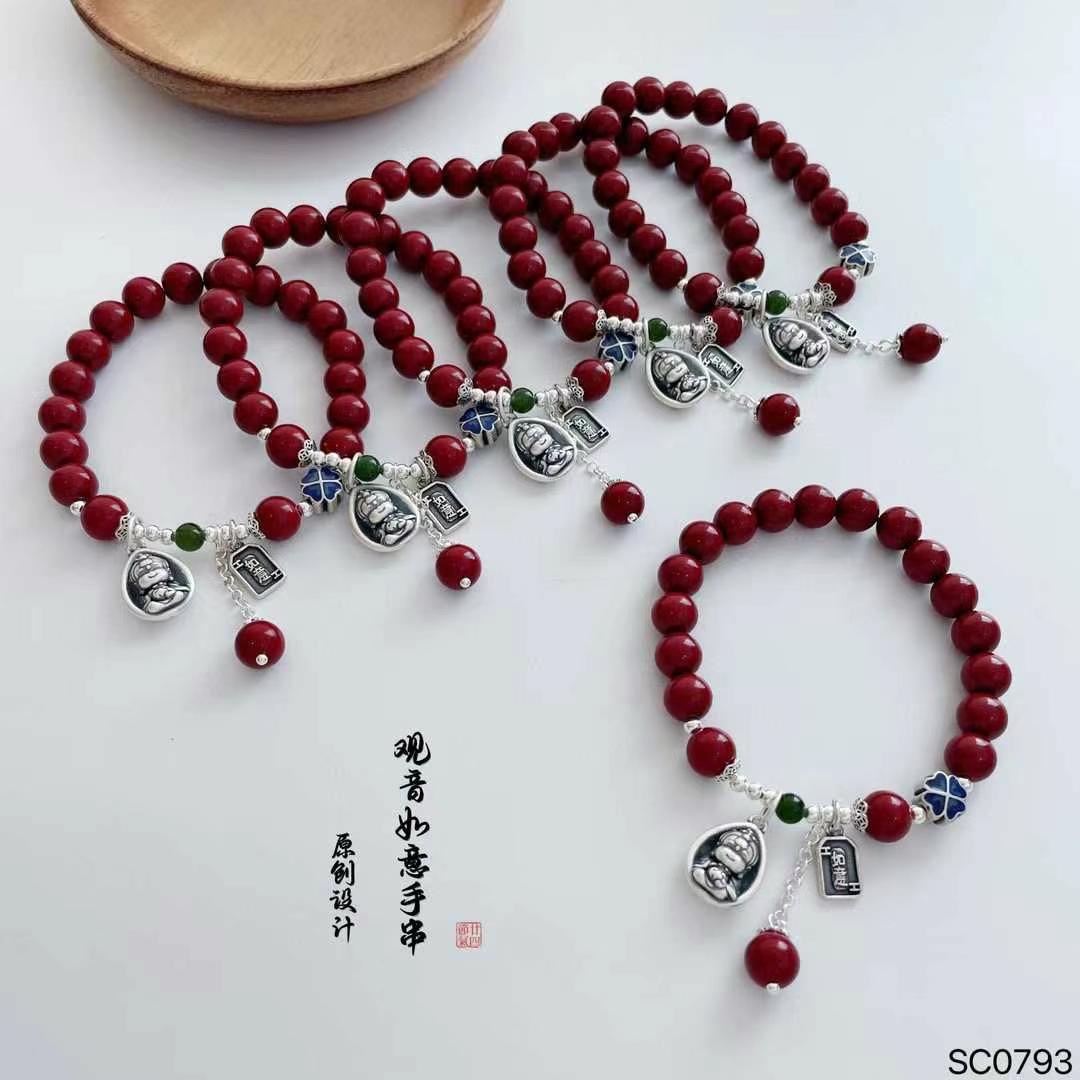 Crystal bracelet, cinnabar jewelry, fashionable bracelet, simple and versatile, for women and men, trendy matching accessories details Picture