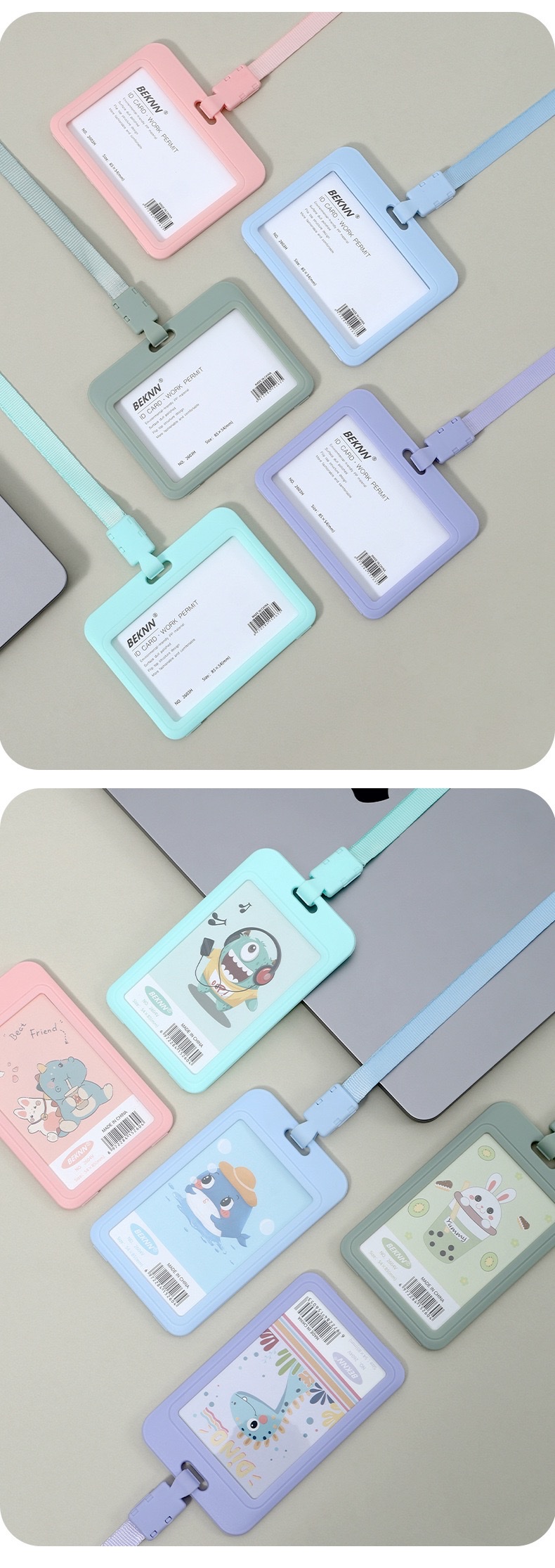 Single-sided cartoon ID card, Morandi lanyard ID card, work ID card, student meal card, bus card detail image 13