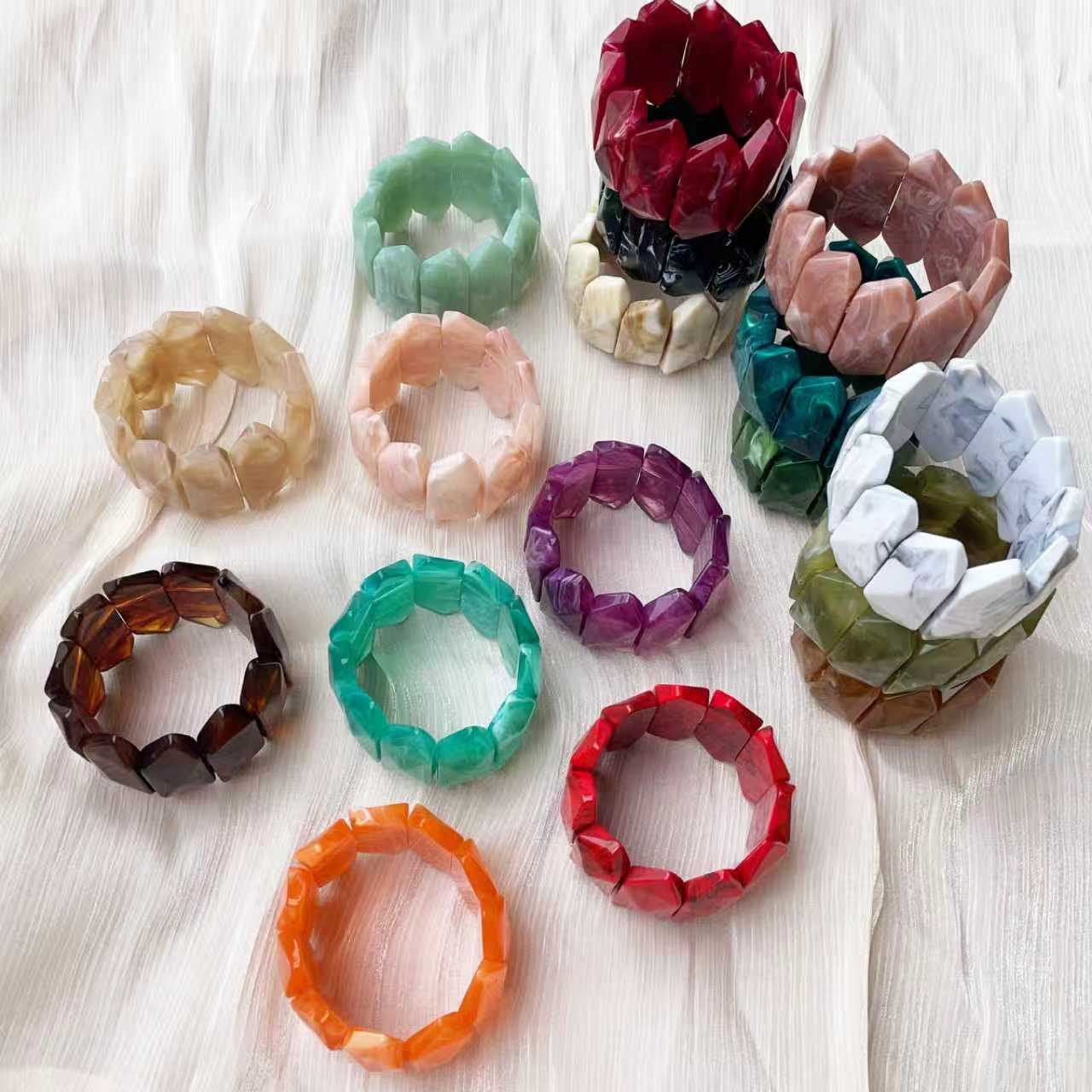 欧美跨境彩色几何形亚克力手镯2025新款简约百搭手环小众个性手饰