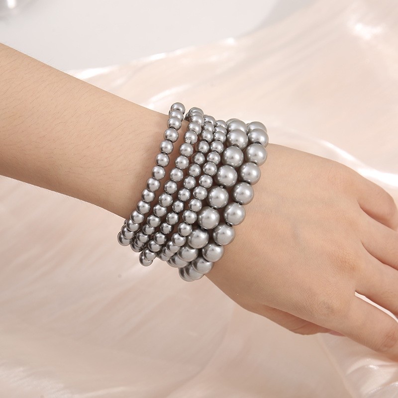 Pearl bracelet, simple and everyday glass l pearl elastic rope bead bracelet, high-end feel, versatile for ladies to wear wholesale detail image 2